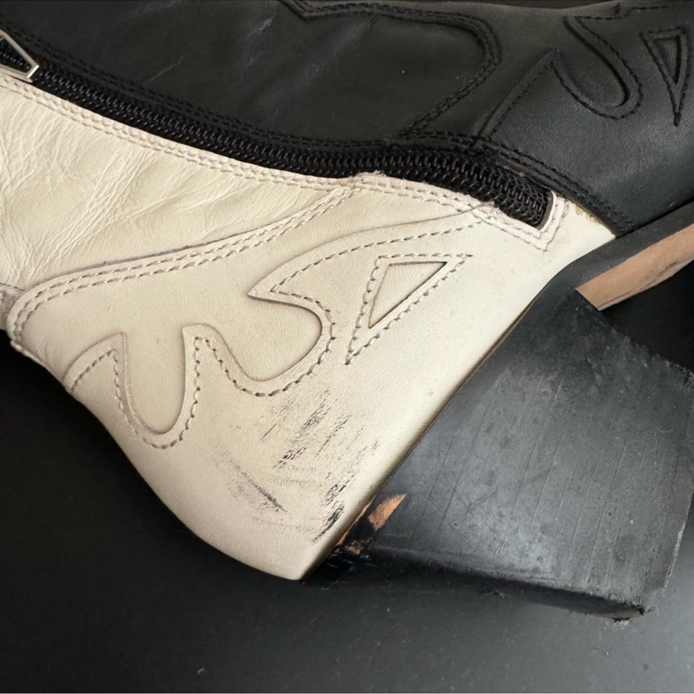 Two-Tone Black and White Western-Inspired Ankle Booties - Picture 8 of 11